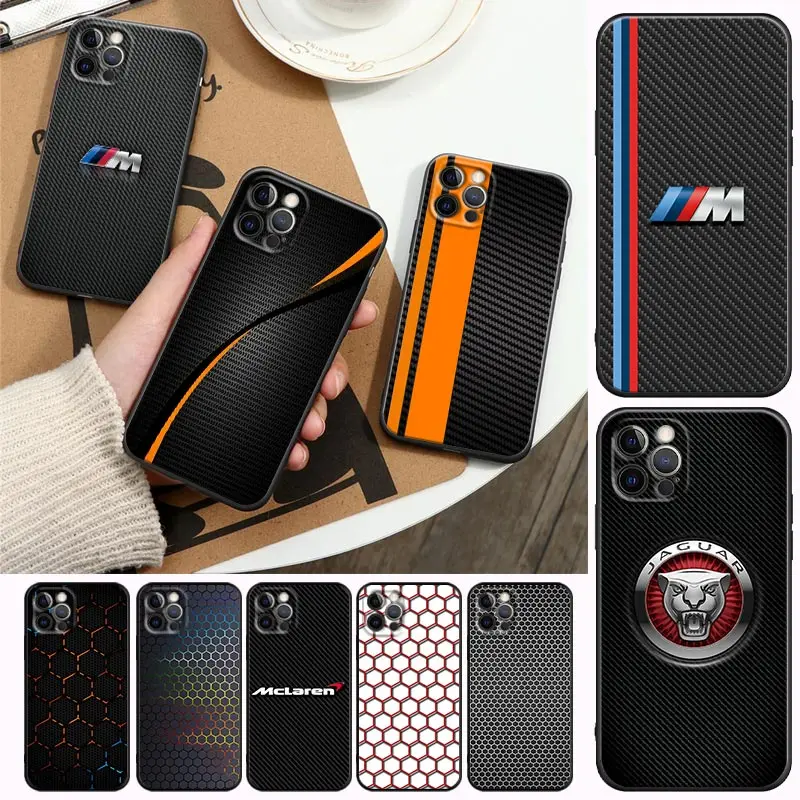 

Car Logo Carbon Fiber Apple Case For iPhone 11 12 13 mini Pro Max XS X XR 7 8 6 6S plus SE 2020 Soft Silicone Cases Cover Fundas