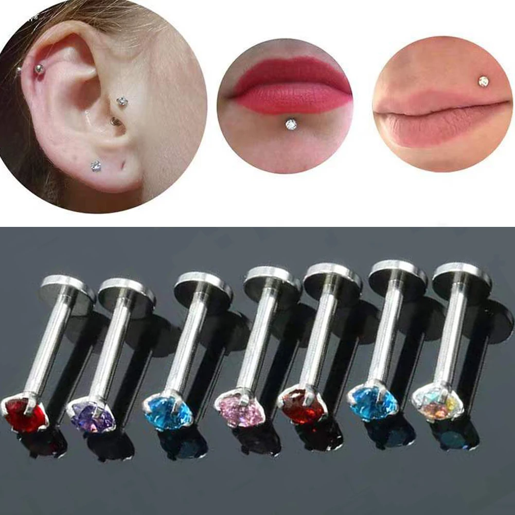 

Sexy Surgical Steel Zircon Ear Cartilage Tragus Helix Piercing Labret Lip Studs Ring Internally Thread Earring Women Accessories