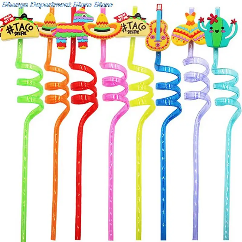 

8pcs Straw cartoon accessories holiday party small gift repeatable straw