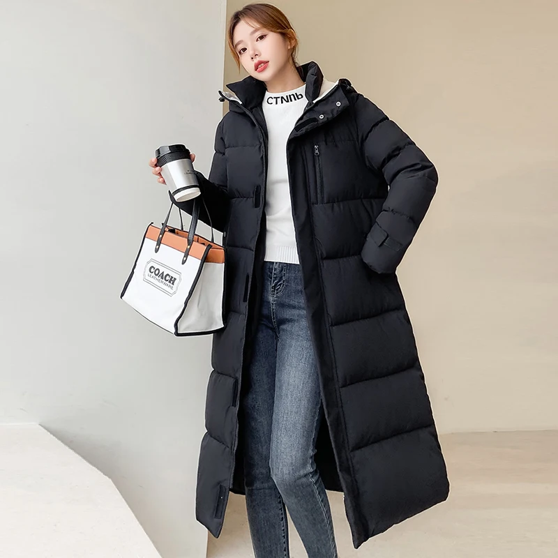 WYWMY X-Long Winter Jacket Women's Parkas Thick Casual Hooded Cotton Padded Coat Female Solid Warm Long Quilted Coat Outwear