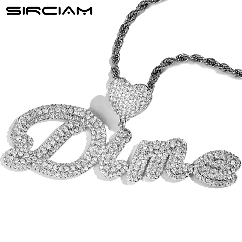 

Custom Micro Paved CZ Heart Letter Name Pendant Necklace Stainless Steel Rope Chain Cursive Letter Necklace Punk Hip Hop Jewelry