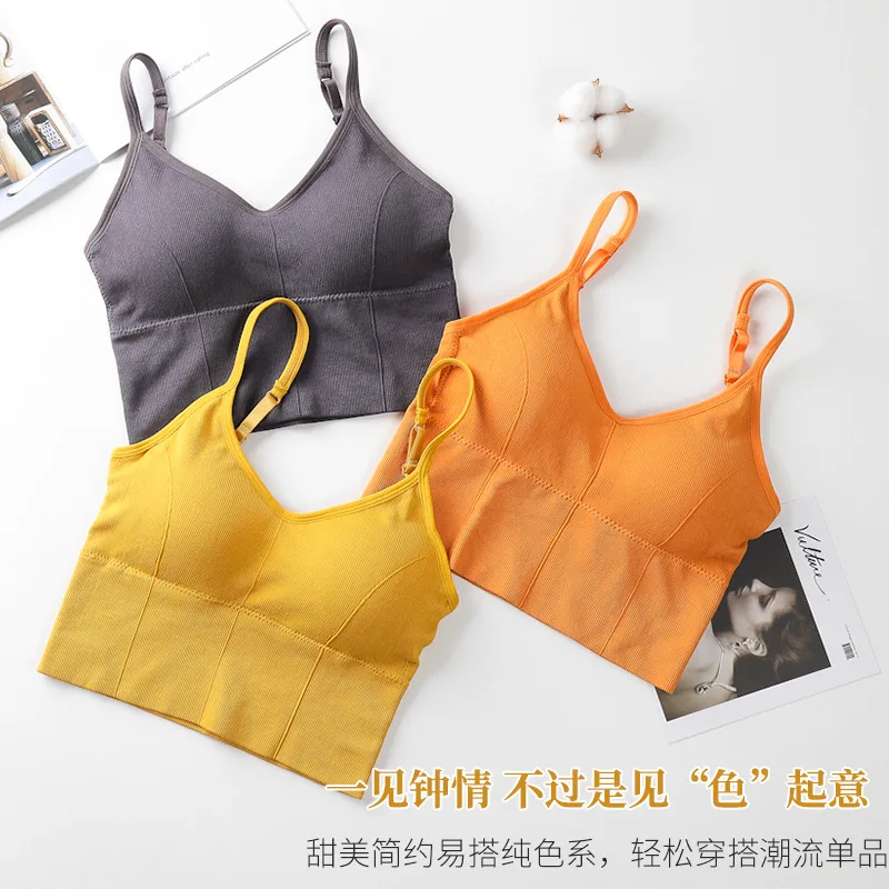 

U-shaped Back Bra Wrap Bra No Steel Ring Sports Tank Top Women's Small Strap Underwear With Chest Pads