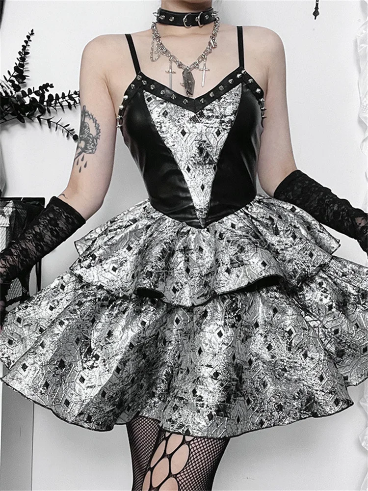 

Ретро готическое платье Харадзюку для девочек с открытой спиной и пряжкой, новинка 2023, Y2K, винтажные облегающие кружевные платья в стиле панк с принтом торта, платья