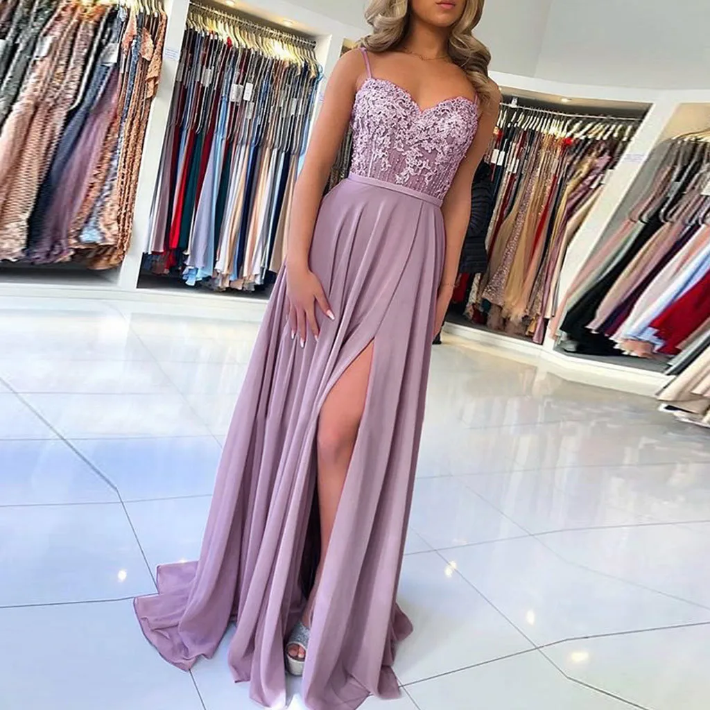 

2024 Women's Summer Lace Dresses Sexy V Neck Lace Spaghetti Straps Long Dress Fashion High Waist Pleated Split Cocktail Dresses