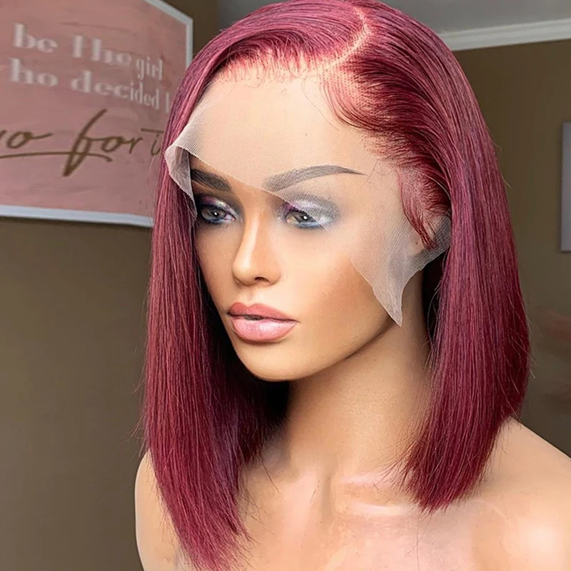 Striaght 99J бордовый боковой часть кружева короткий боб парики из натуральных волос
