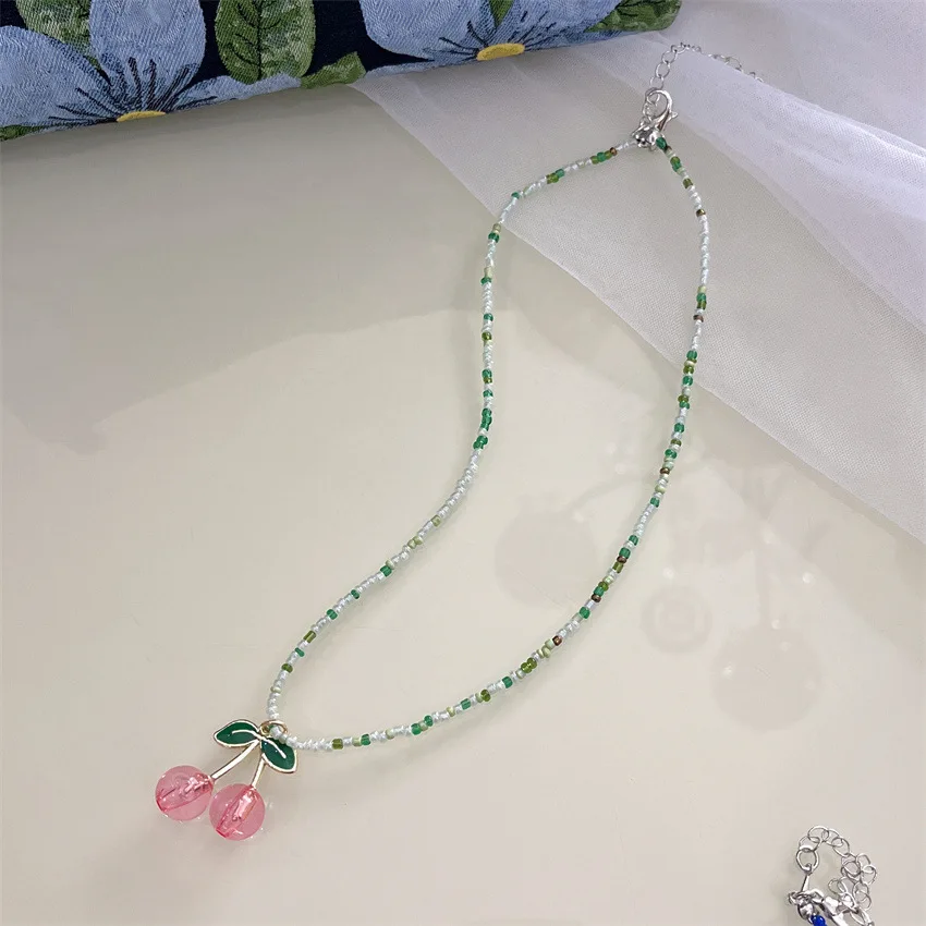 KADRUFI корейская мода INS красочные бусины вишня кулон ожерелье для женщин Милое Y2K