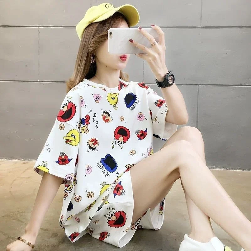 

2023 Summer Pajamas Women's Short Sleeve Two-piece Set Cartoon Pyjamas Home Clothes Sleepwear Set Woman Pieces Pjama