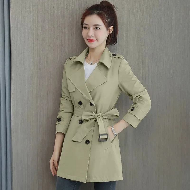 

2022 New Spring Trench Coat Women Loose Windbreaker Korean Belt Double Breasted Autumn Khaki Black Cardigan Outerwear Female