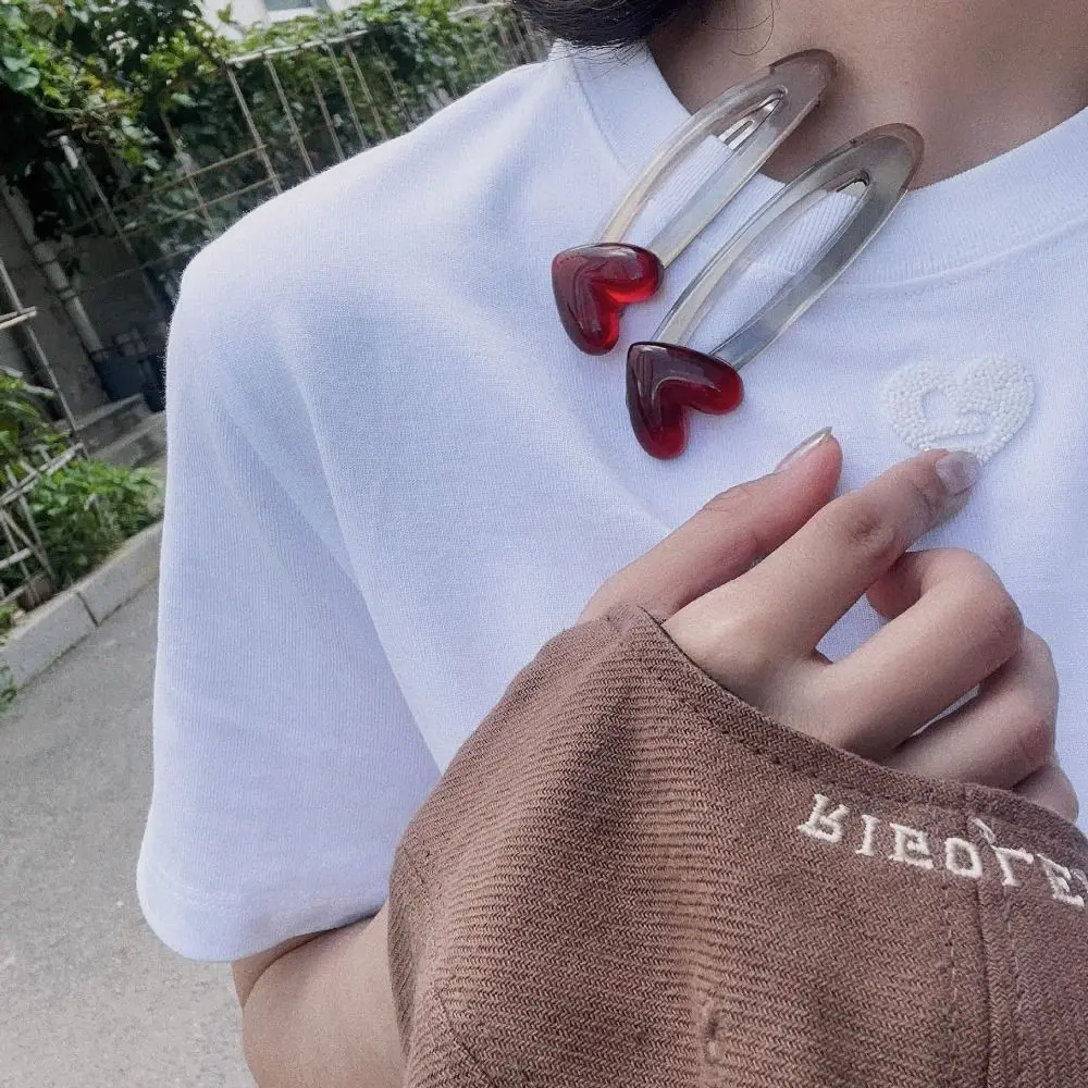 

Acetic Acid Heart Barrettes Exquisite Bead Rhinestone Korean Style Hair Clip Gift