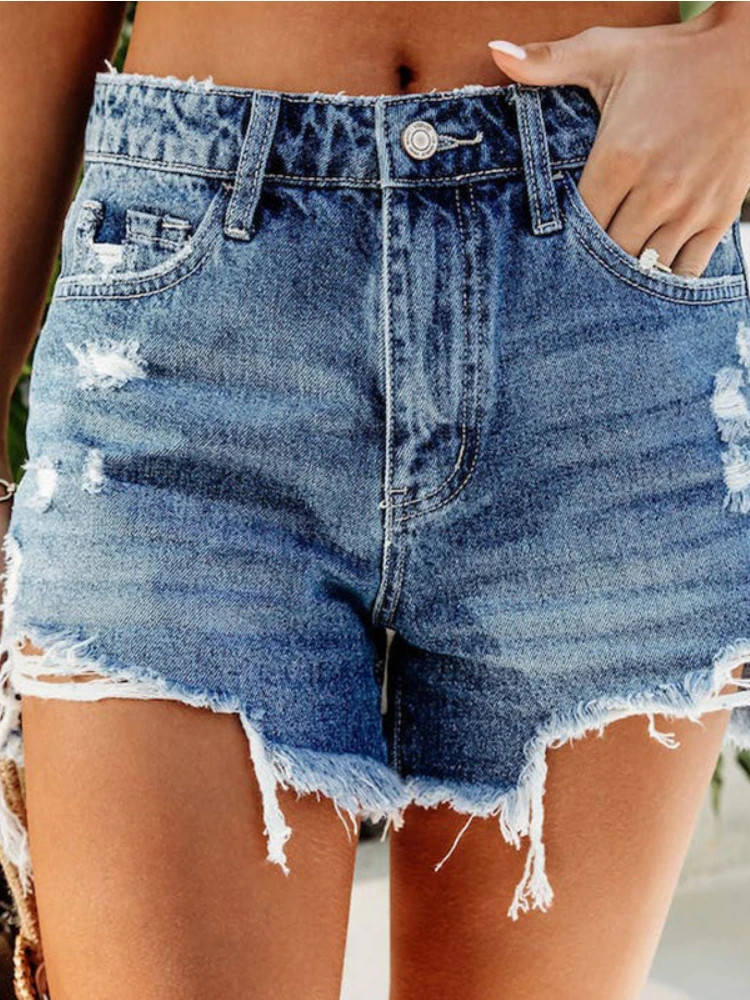 Shorts for Women 23 Summer New Handmade Worn Out Worn Out Tassels Perforated Comfortable Denim Shorts Women Clothing Streetwear
