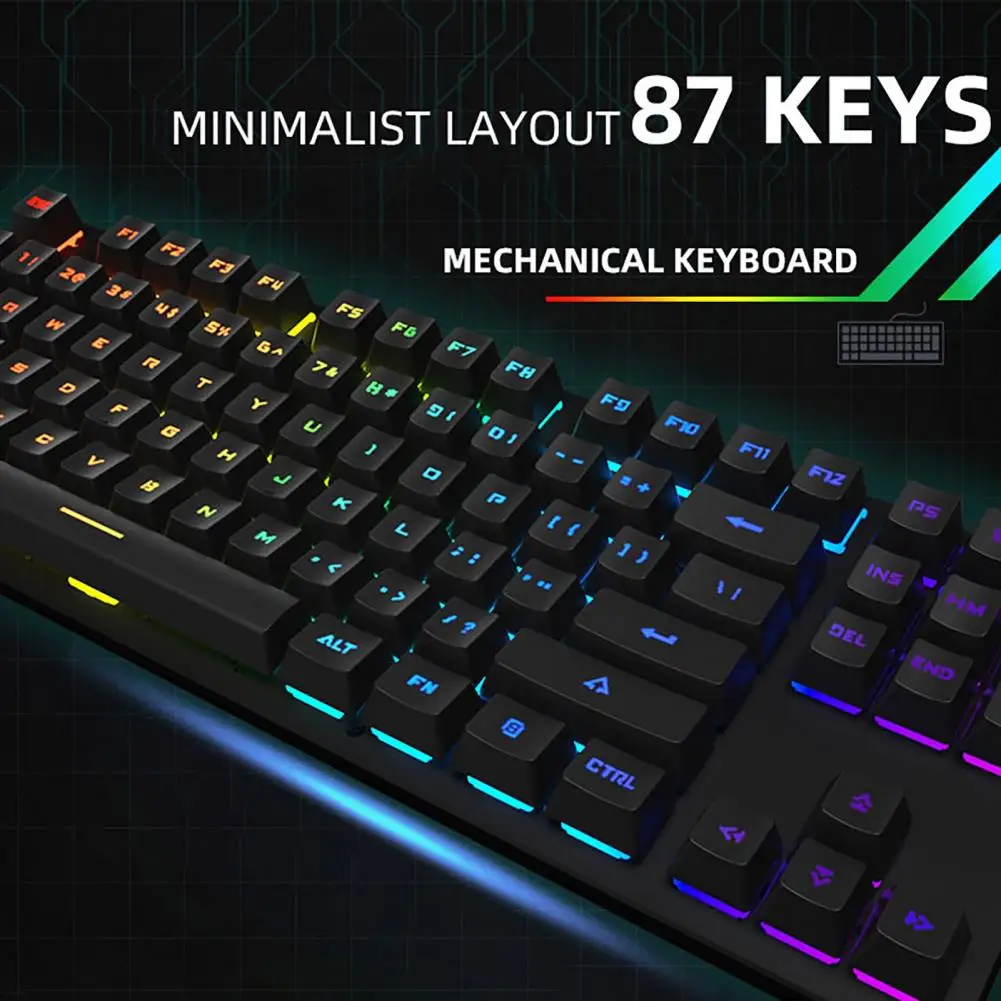 

Mechanical Wired Keyboard Sensitive Non-delayed RGB Cool Light Ergonomic 87 Keys USB Gaming Keyboards For Game027