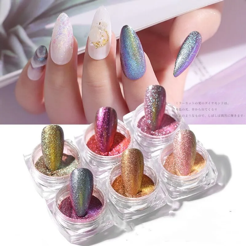 6 colori/set chameleon Quicksand polvere per unghie polvere pigmento Glitter per unghie gradiente Glitter polvere acrilica decorazione per unghie