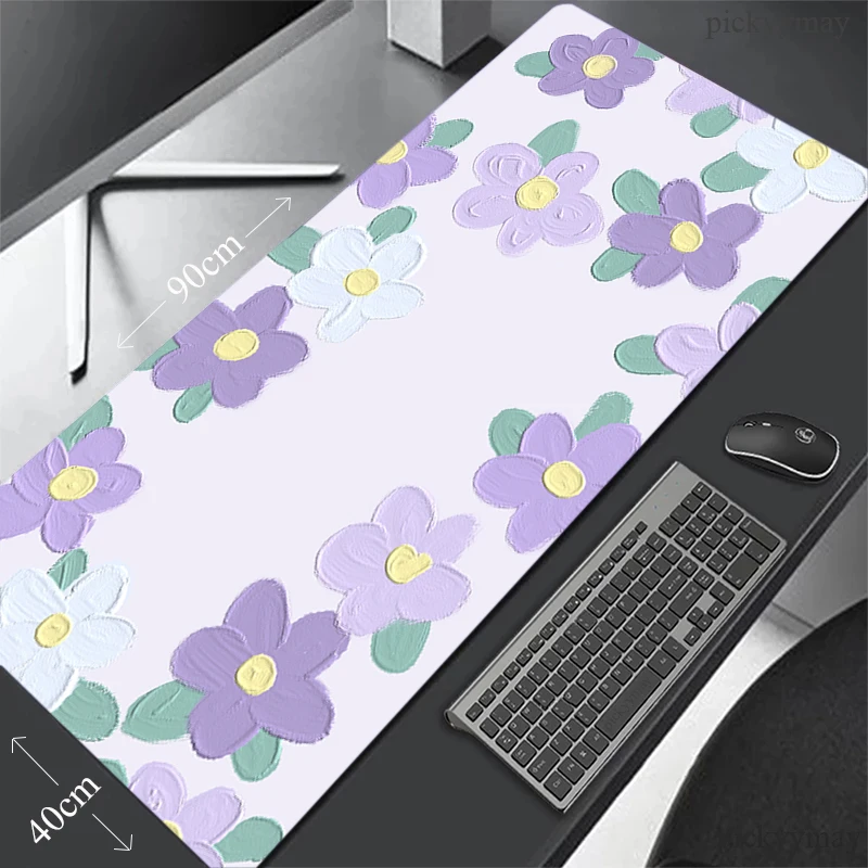 

Large Mousepads Cute Flower Mouse Pad Computer Table Mousepad Purple Cute Mouse Mat 90x40cm Desk Pads For PC Keyboard Mats