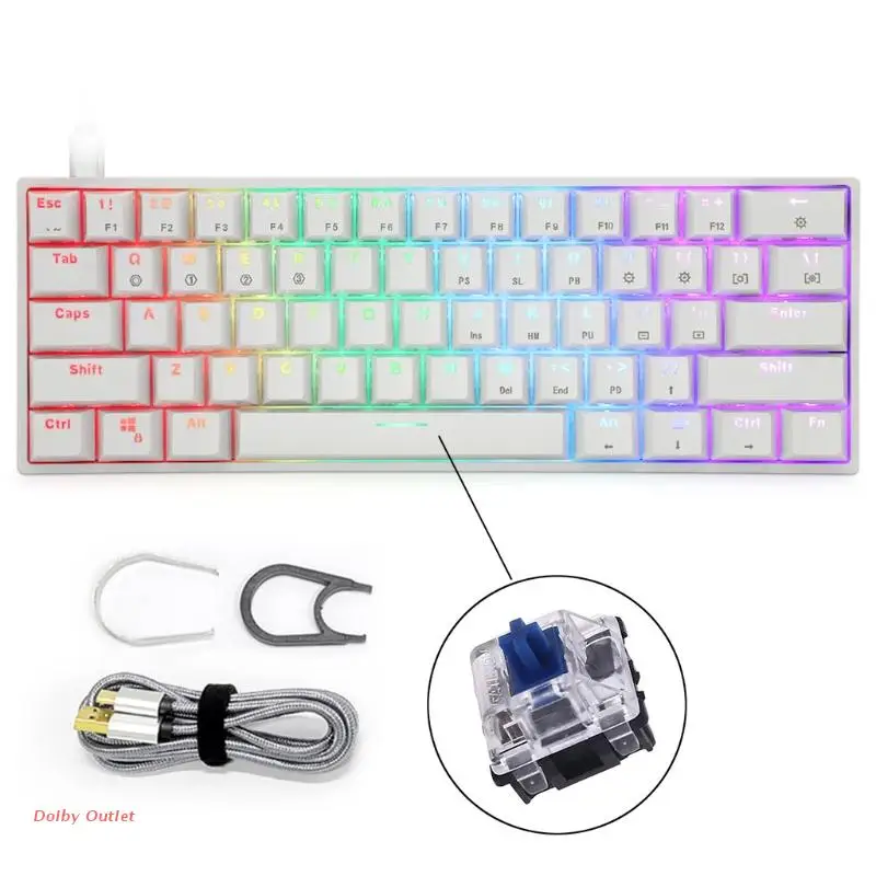 

Mechanical Keyboard RGB Waterproof Mini 3Pin 5Pin HotSwap 61 Key Gaming Keyboard