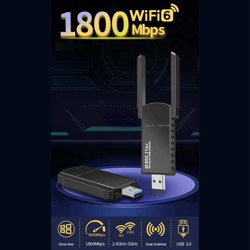 

WIFI6 Wireless Network Card 1800Mbps WIFI Adaptador Dual-Frequency Gigabit Network Card USB3.0 Network Card Receiver