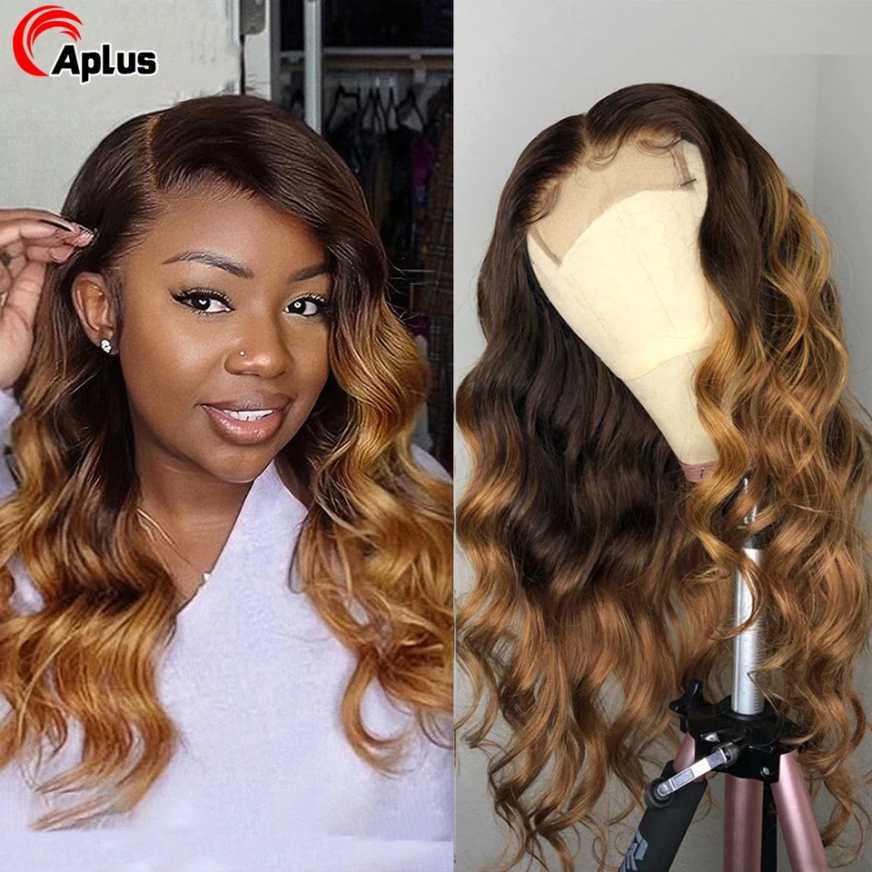 Ombre Honey Blonde Body Wave Lace Front Human Hair Wigs For Women 13x4 Transparent Lace Frontal Wig Pre-Plucked 4x4 Closure Wig