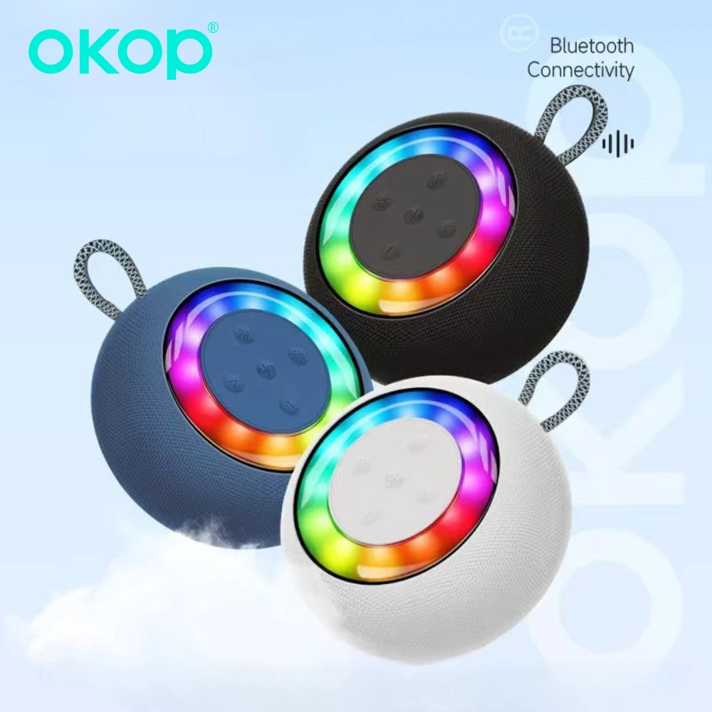 Фото Bluetooth-динамик OKOP, портативный уличный RGB окружающий свет, сверхдлительный срок службы батареи, небольшой настольный динамик, функция вызова TWS №4