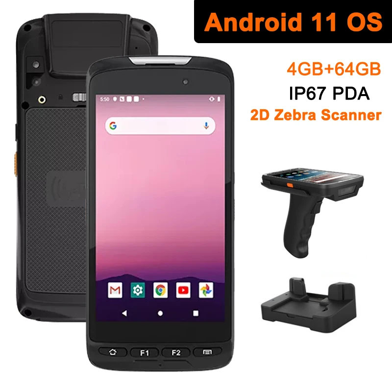 T50 Rugged 5 Inch Android 11 OS PDA 1D 2D Handheld Barcode Scanner Zebra 4GB 64GB Data Collector WiFi 4G GPS GMS QR Code Reader