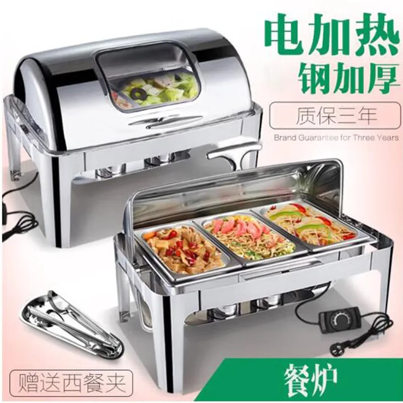 

Thickened electric heating buffet stove Flap square chafing dish Buffet breakfast oven Hot pot Hotel tableware for dinner