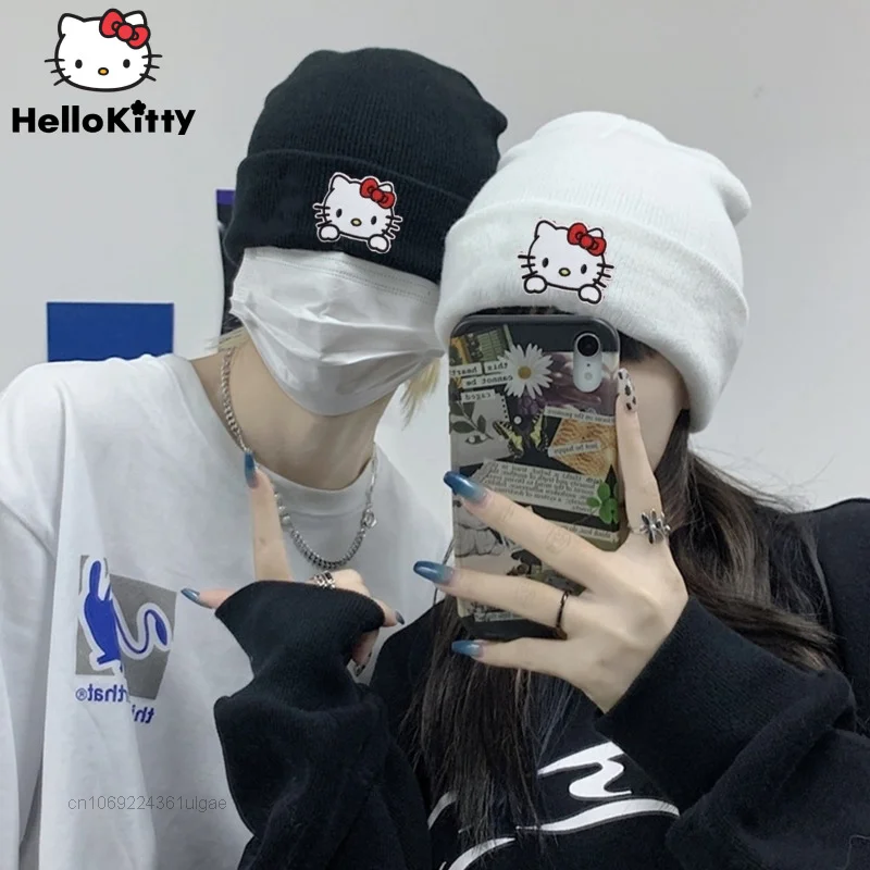 Sanrio Hello Kitty Cartoon Knitted Hat Women Men Fashion Caps Autumn Winter Accessories Y2k Aesthetic Korean Style Casual Hats