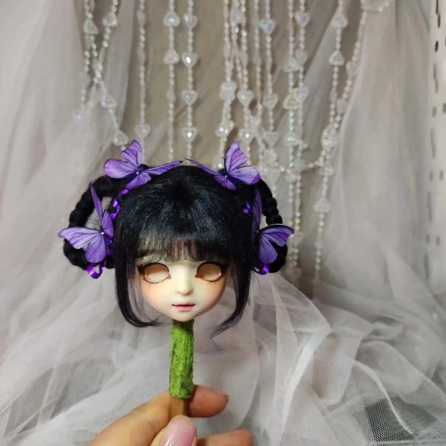 Фото Новый парик для кукол с бабочкой для кукол BJD 1/8, 1/6, 1/4, 1/3, 1/12, цветной парик для куклы-принцессы, парик из искусственных волос для OB11, можно изготовить на заказ. №2