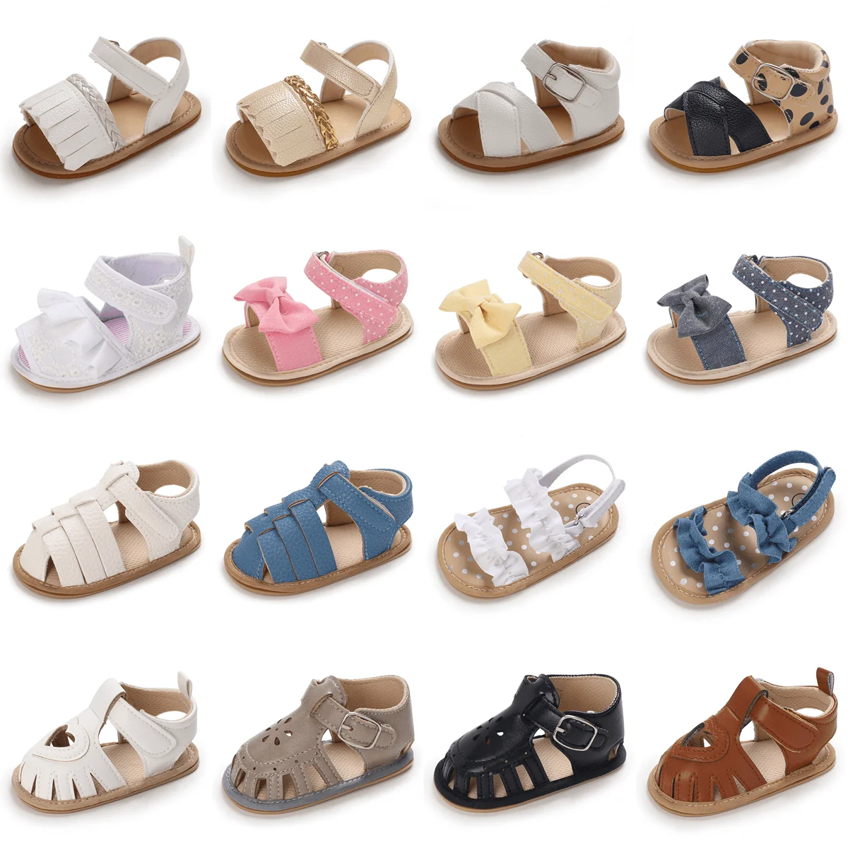 2022 Brand New Baby Shoes Girls Summer Casual Sandals Soft Rubber Sole Non-Slip First Walker White Baptism Toddler
