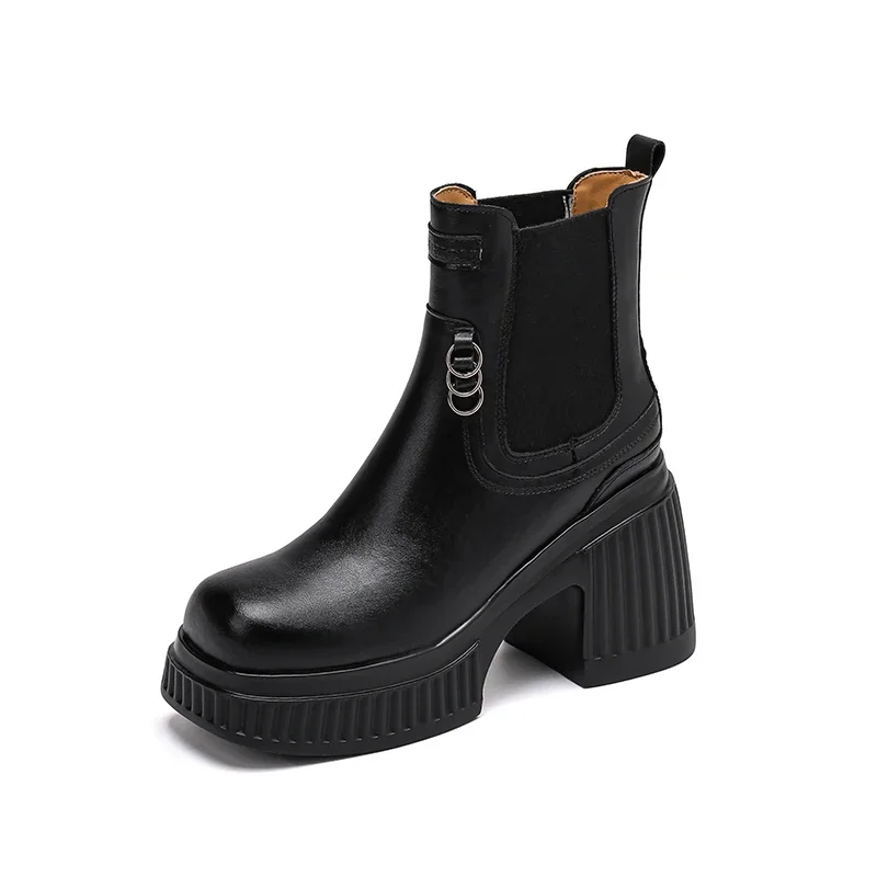 Ботильоны женские на платформе с круглым носком массивном каблуке