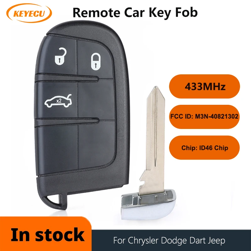 

KEYECU 433MHz ID46 Chip M3N-40821302 3 Button Smart Remote Key Fob for Chrysler Dodge Charger Journey Challenge