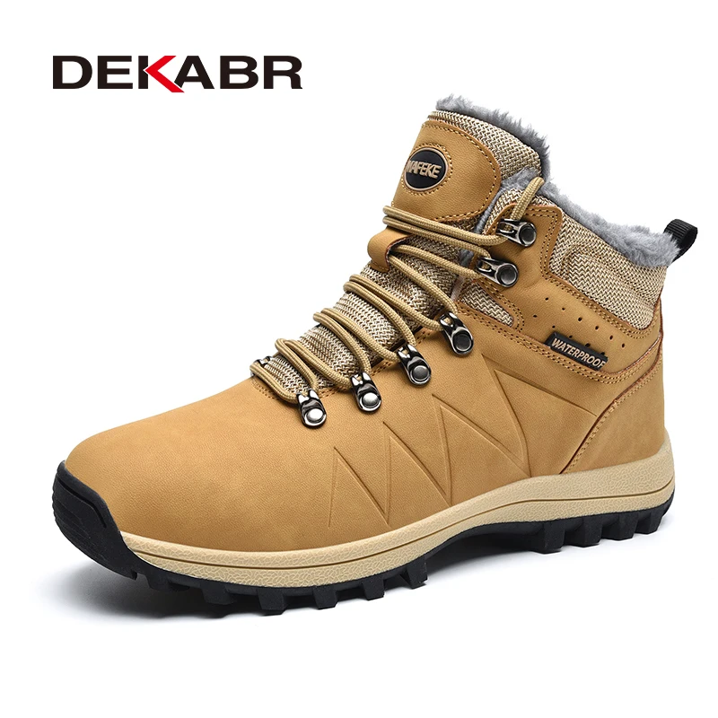 

DEKABR Winter Warm Men Boots Pu Leather Fur Plus Men Snow Boots Handmade Waterproof Couple Working Ankle Boots Shoes Size 36-47