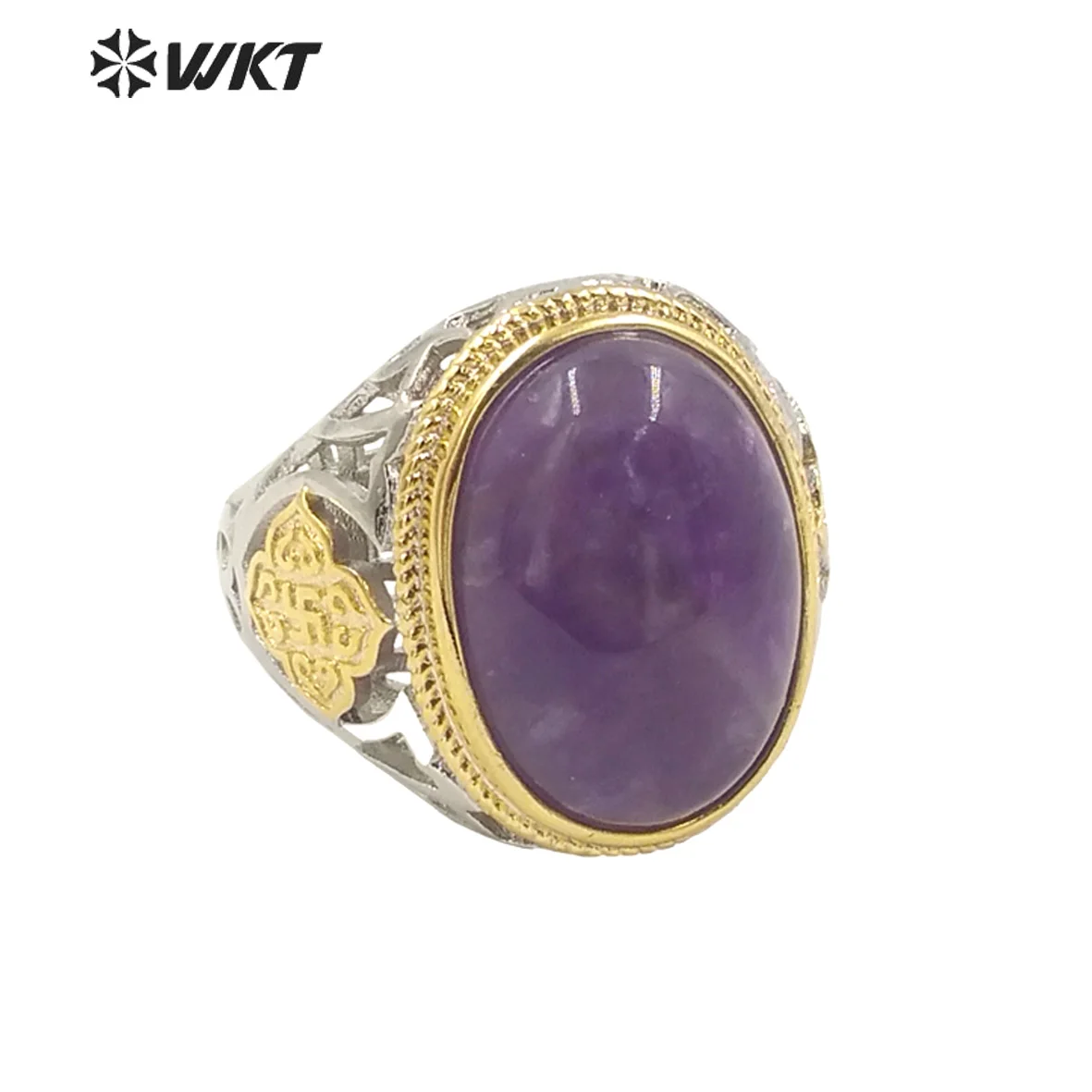 

WT-R408 WKT Featured Natural Stone Ring Oval Shape Wide Brim Gold Silver Matching Adjustable Women Men Gift Jewelry Findings