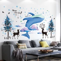 cartoon whale animal clouds wall stickers diy deers trees mural decals for kids rooms baby bedroom nursery home decoration