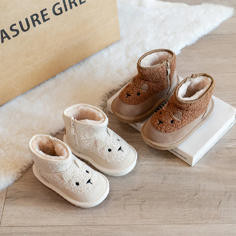 Зимние Детские Ботинки 2024 Теплые Кожаные На Плюшевой Подкладке Для Мальчиков С