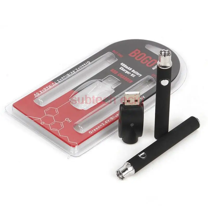 

5pcs E Cigarette BOGO LO Preheating VV Battery Charger Blister Kit 400mAh Batteries Double Vapor For 510 Thread Cartridges Carts