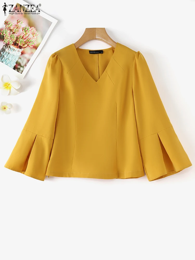 ZANZEA 2024 осенняя офисная женская блузка однотонная в стиле ретро праздничные топы