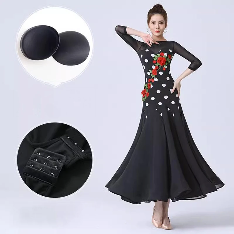 Черно-белое платье для бальных танцев новинка 2023 женское соревнований по вальцу