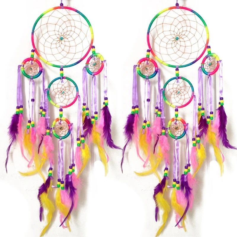 

Ловец снов ручной работы, традиционная подвесная декорация в виде цветных перьев, 2X