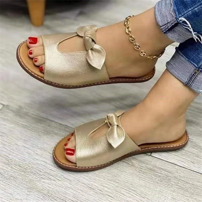 Summer Women Slippers Shoes Cute Butterfly-Knot Flats Casual Sandals Solid Color Beach Sandals Zapatillas Mujer Chaussure Femme