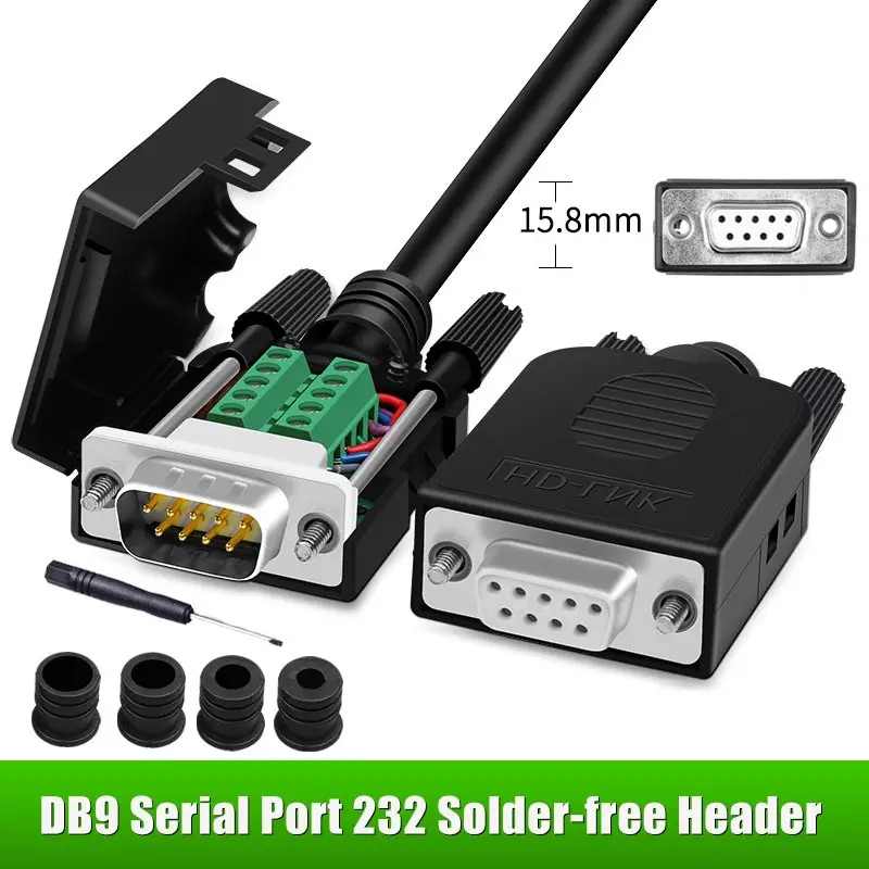 

Разъем DB9 Без припоя, 1 шт., с 4 штырьковыми трубами, гнездовой 9-контактный клеммный блок USB RS232/COM, последовательный порт, разъем без припоя