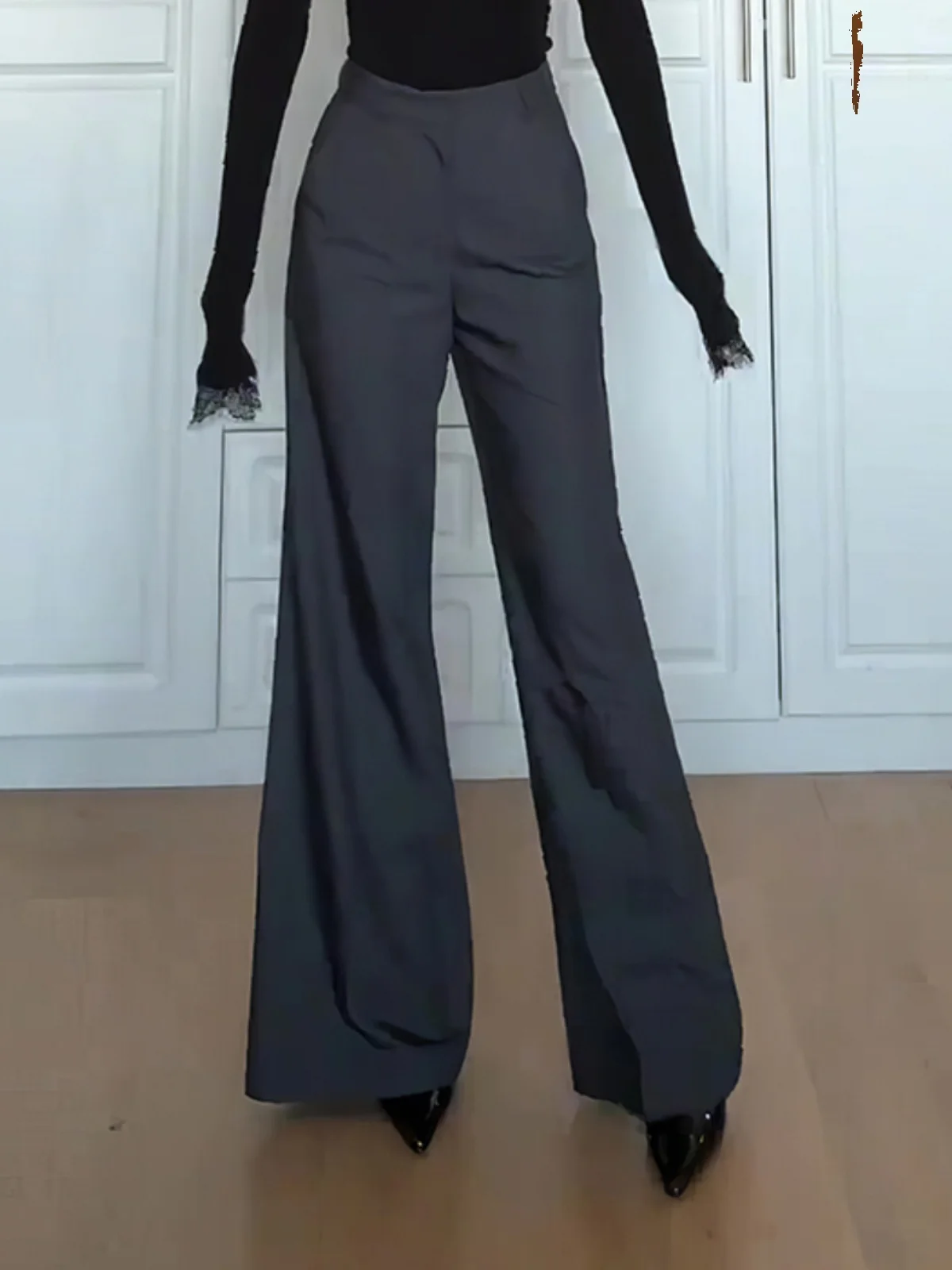 Серые костюмные брюки больших размеров для женщин 2024 осень и зима новые