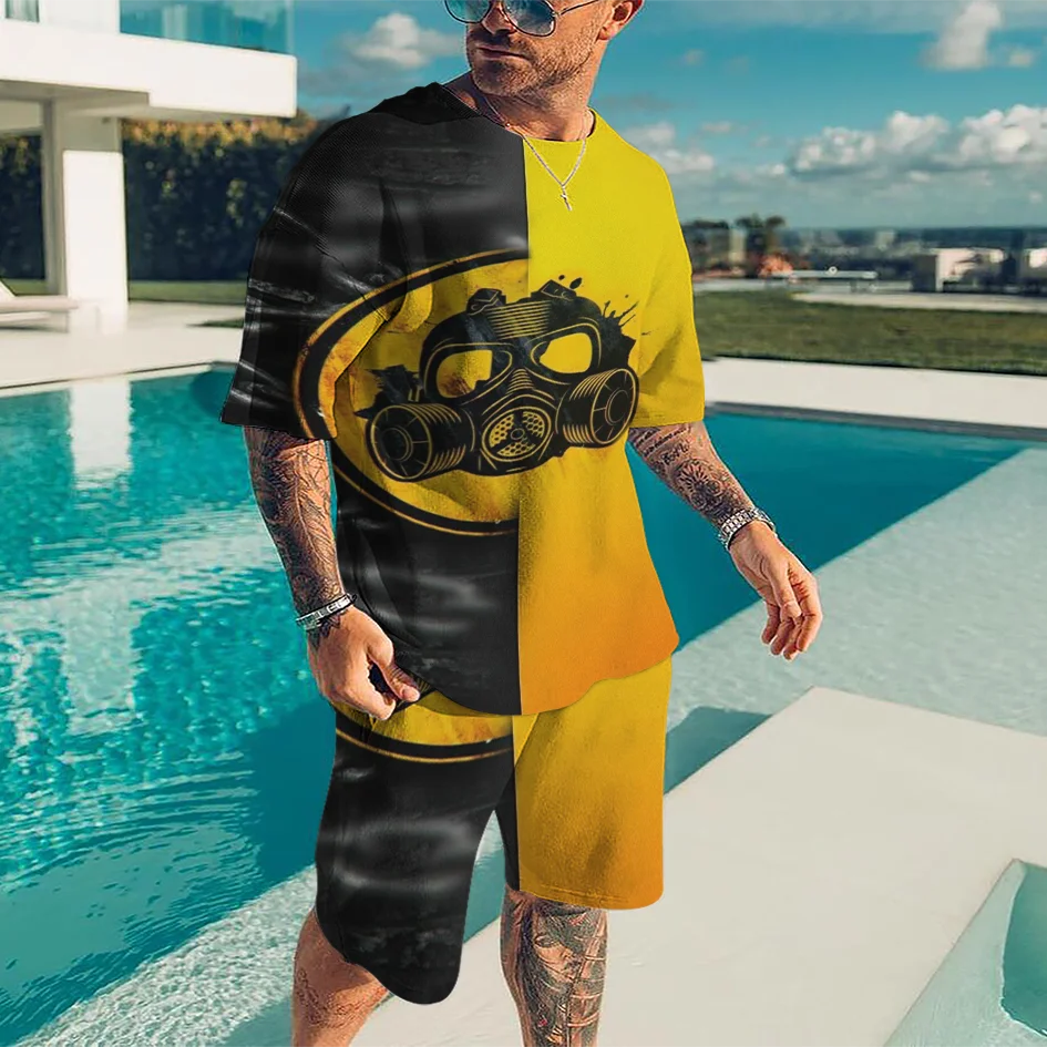 New Summer Men Tracksuit Sets Fashion For Male Oversized Casual Top Print XO T-Shirt+Shorts Suit Streetwear Men Clothing