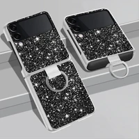 for samsung galaxy z flip 3 5g ring buckle holder bling glitter hard shockproof phone case cover for z flip 4g 3 flip3 5g