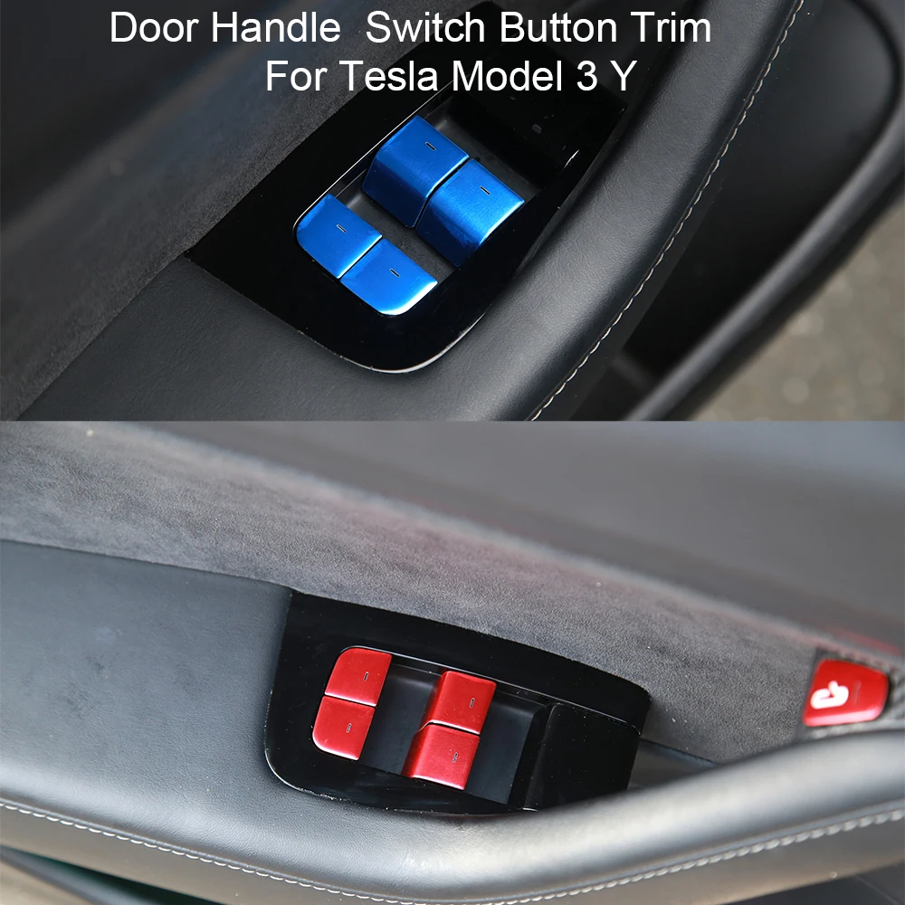 

For Tesla Model 3 Y Door Handle Window Lift Switch Button Panel Decal Cover Trim 1Set