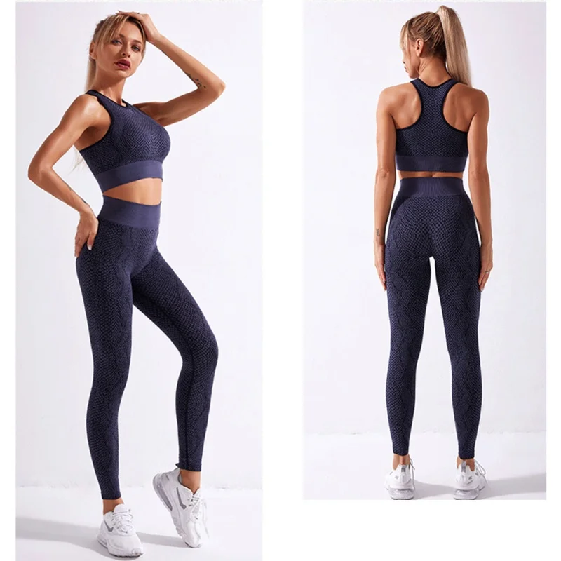 Seamless Yoga Set Snakeskin Sport Set Women 2 Piece Gym Set Workout Clothes For Women Sports Bra Sport Leggings Women Tracksuits