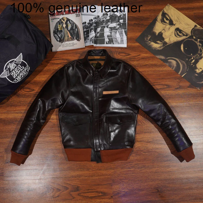 

Новинка, брендовая Роскошная Высококачественная темно-коричневая куртка из конской шкуры, Классическая мужская Бомбер, блестящее пальто, винтажная кожаная ткань