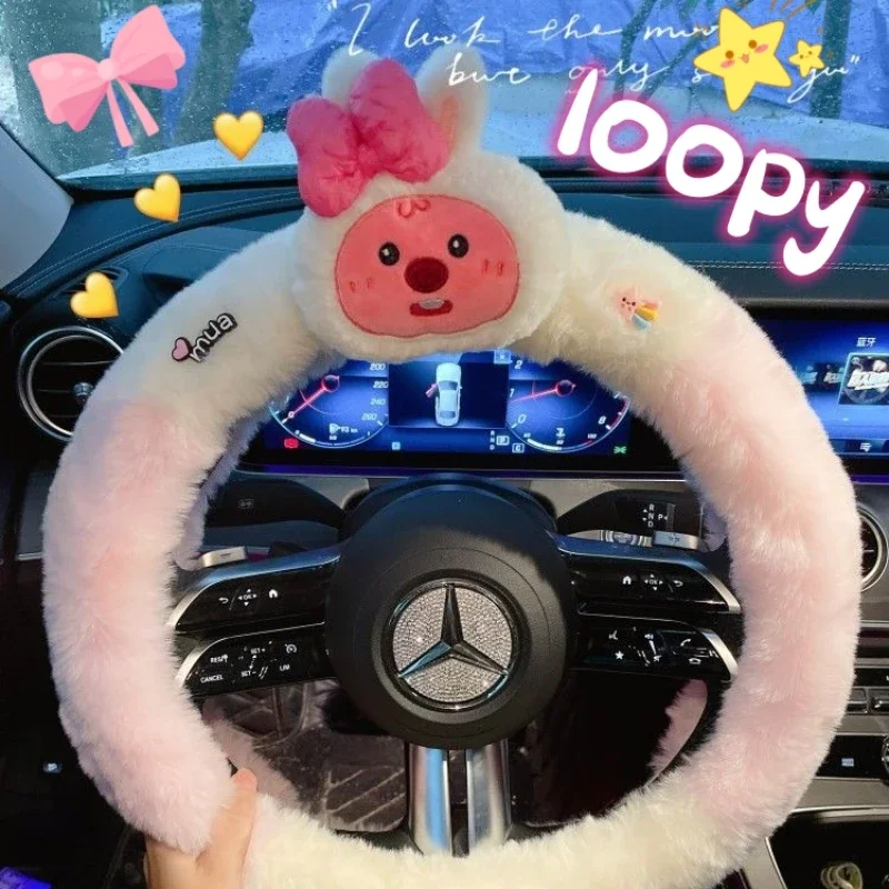 

The New loopy Cartoon Plush car steering wheel cover cute little beaver winter keep warm decorate kawaii little beaver female