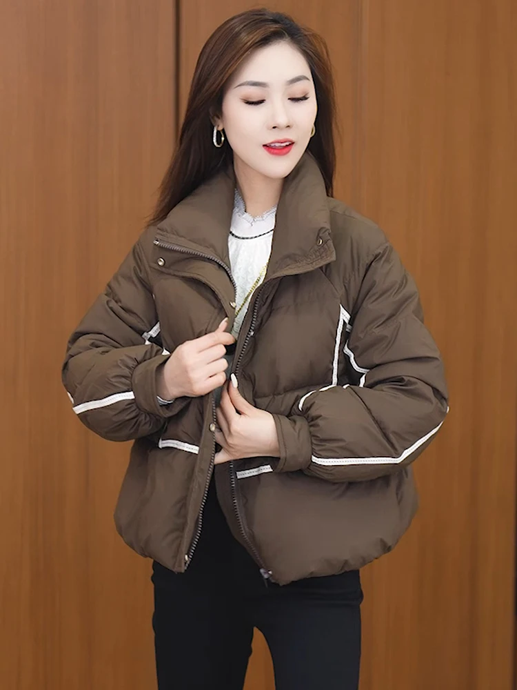 Женский пуховик 2023 зима новая мода воротник-стойка универсальное белое пуховое