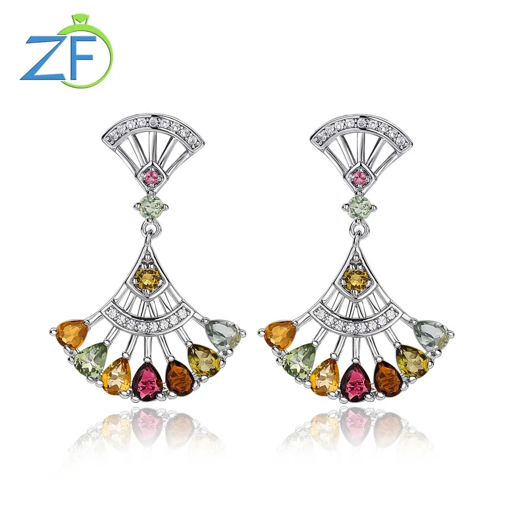 GZ ZONGFA Genuine 925 Sterling Silve Fan Skirt Drop Earrings for Women Natural Tourmaline 2.4ct Gem Luxury Trending Fine Jewelry