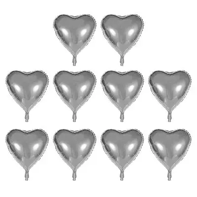 

10 шт., фольгированные воздушные шары серебристого цвета в форме сердца, 45 см