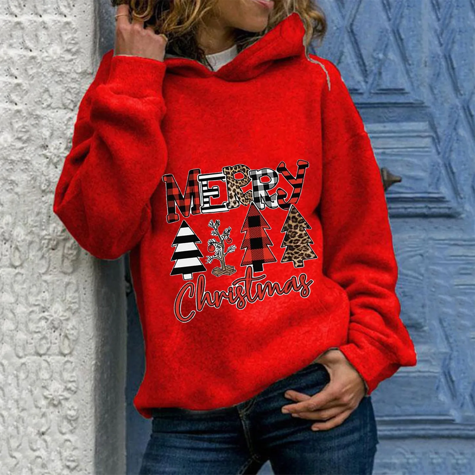 

Fashion Womens Casual O-Neck Long Sleeve Christmas Print Loose Pullover Hoodie Pullover Jackets Women Women Sweater Hoodie