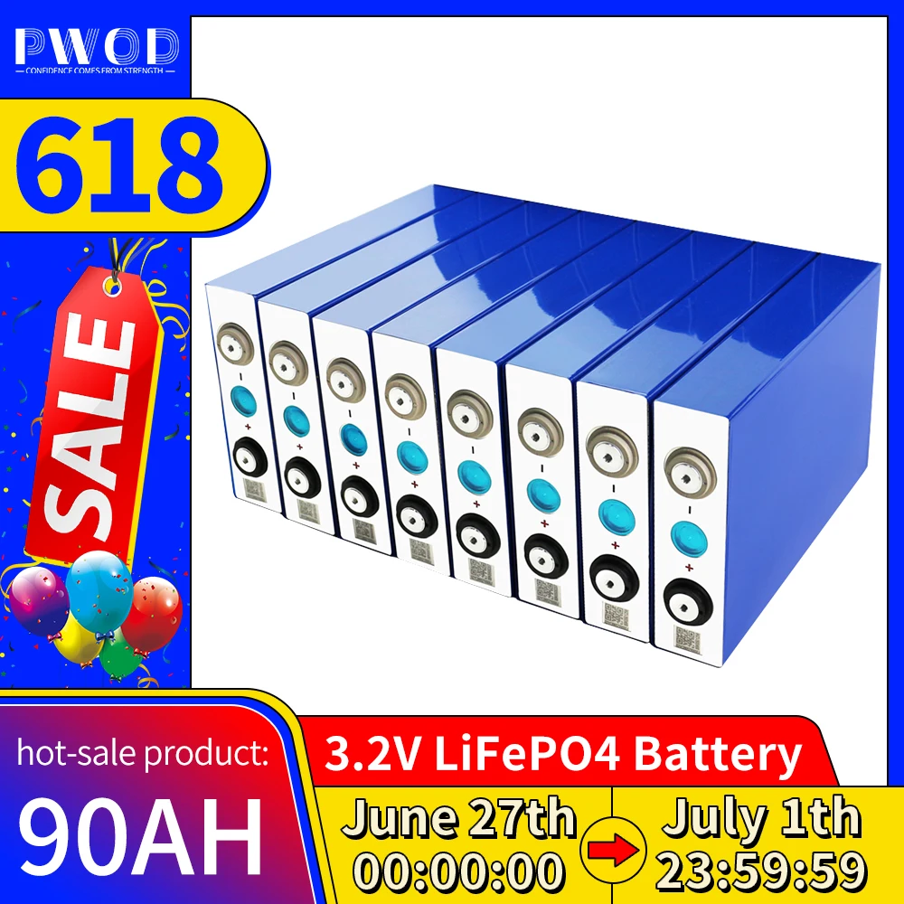 

3.2V 90Ah Lifepo4 Battery Grade A Rechargable Lithium iron phosphate DIY 12V 24V 48V For RV Electric Wheelchair Golf Cart Boat